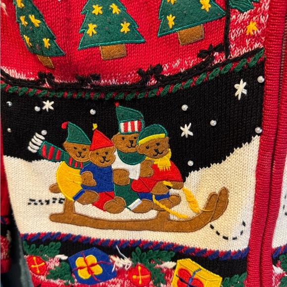 Vintage 90’s Designers Originals Studio Christmas Sweater Cardigan Ugly Medium - Picture 5 of 12